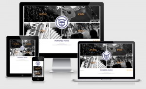 Examples of the Mongrel Music website on multiple devices.