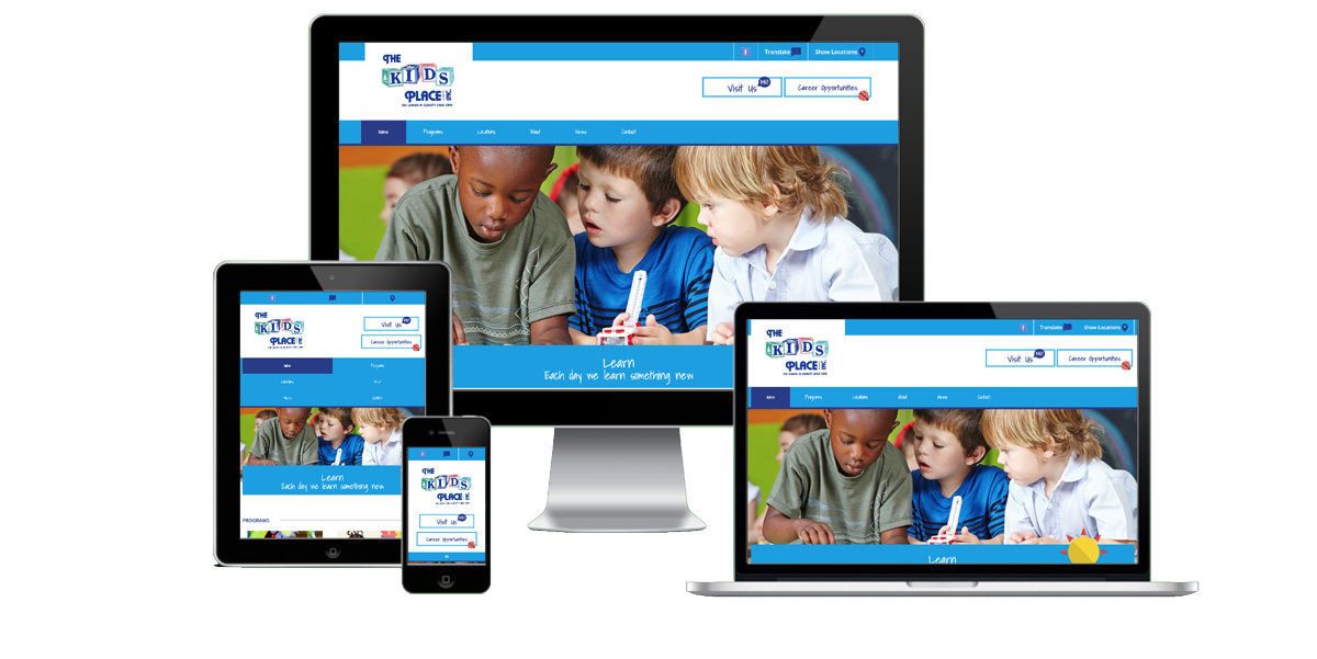 Responsive layout examples of the The Kids’ Place website