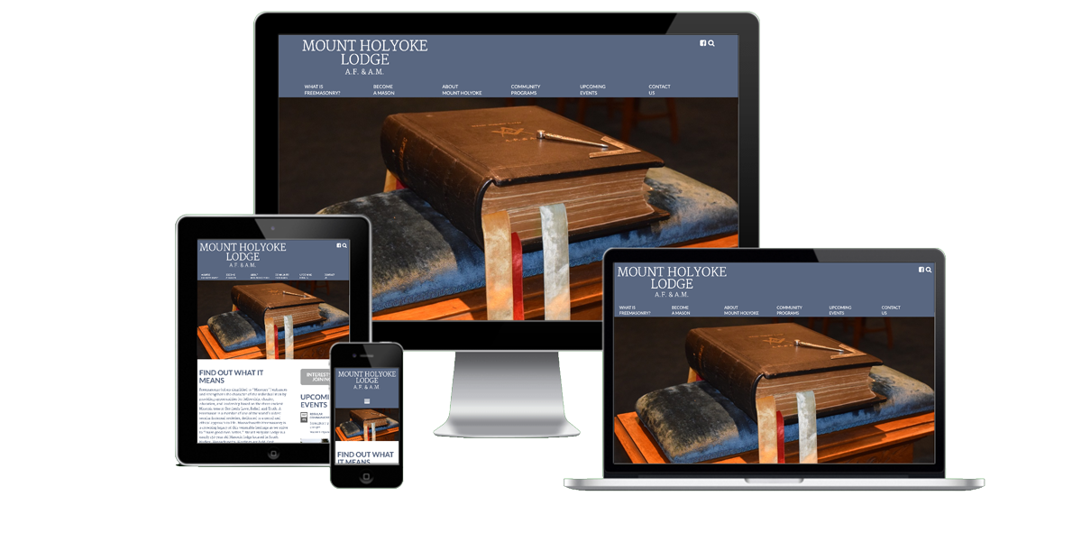 Responsive layout examples of the Mount Holyoke Lodge website