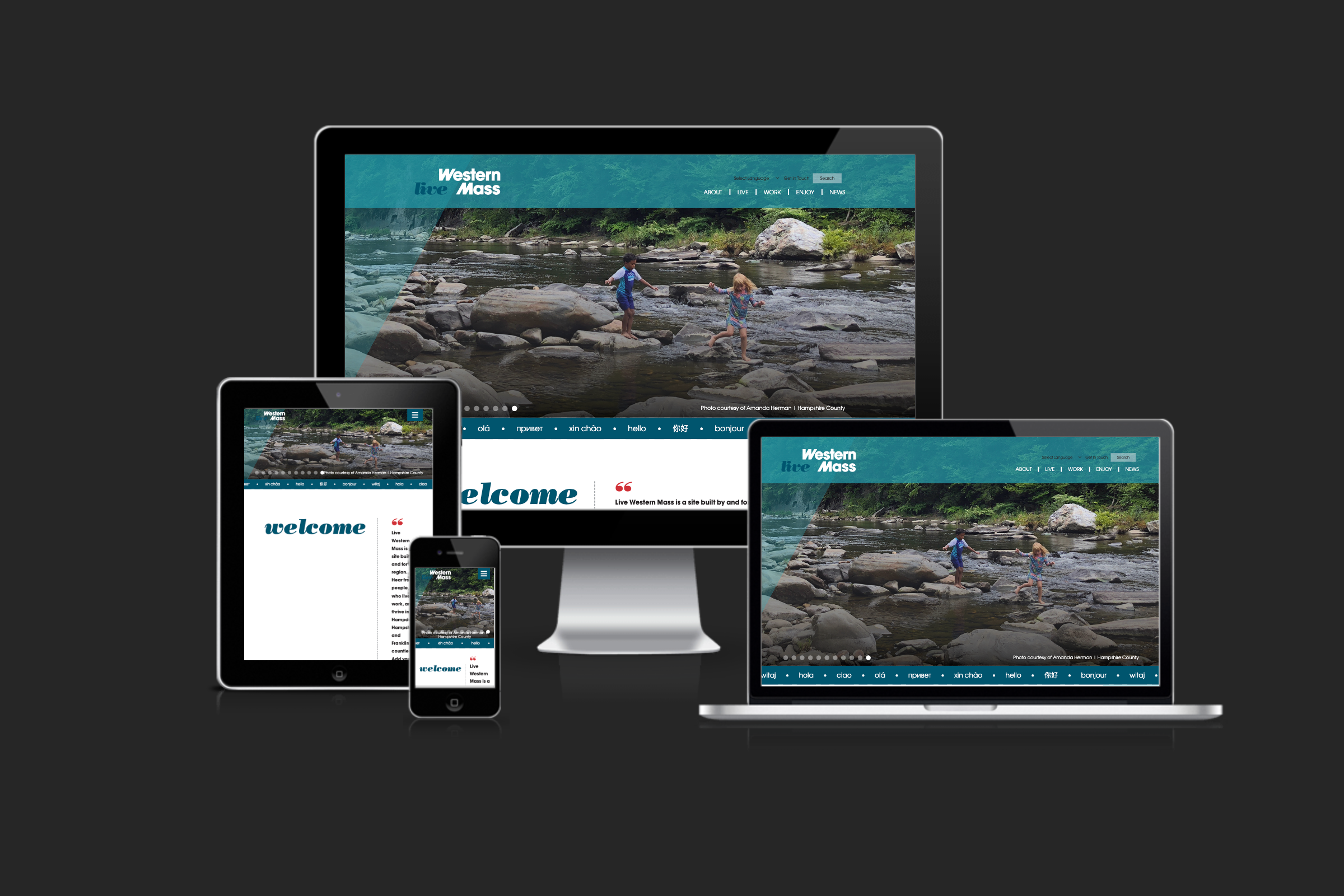 Responsive layout examples of the Live Western Mass website